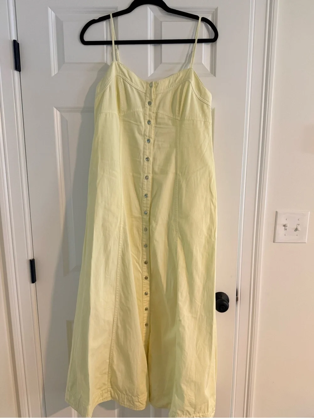 Free People Pale Yellow Button-Front Spaghetti Strap Maxi Dress